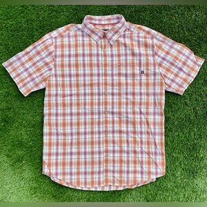 Marmot Plaid Short Sleeve Button Up Shirt Men’s Large Outdoor Hiking Orange/Red